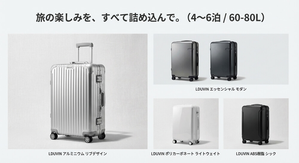 4～6泊の旅行に適した60L～80Lのスーツケース