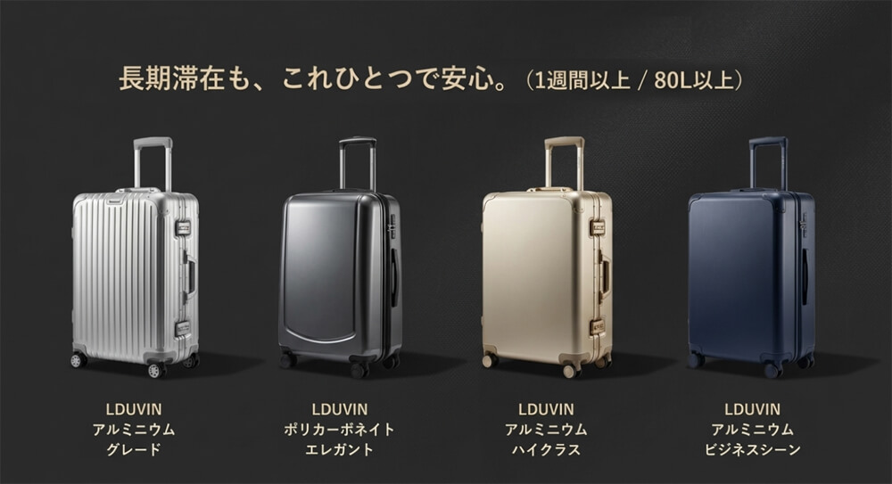 1週間以上の旅行に適した80L以上の大容量スーツケース